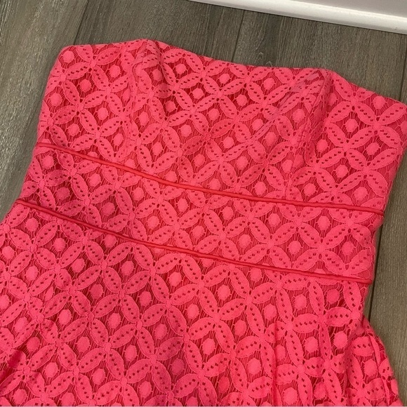 Lace Mini Dress Sz L Pink A-Line Strapless Barbie PINK dress for PROM/Formal - Picture 2 of 12